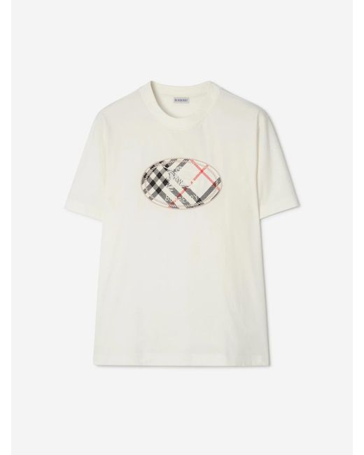Burberry White Knight Stamp Check T-Shirt for men