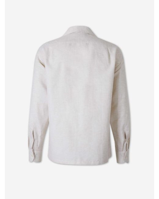 Lardini White Plain Linen Polo Shirt for men