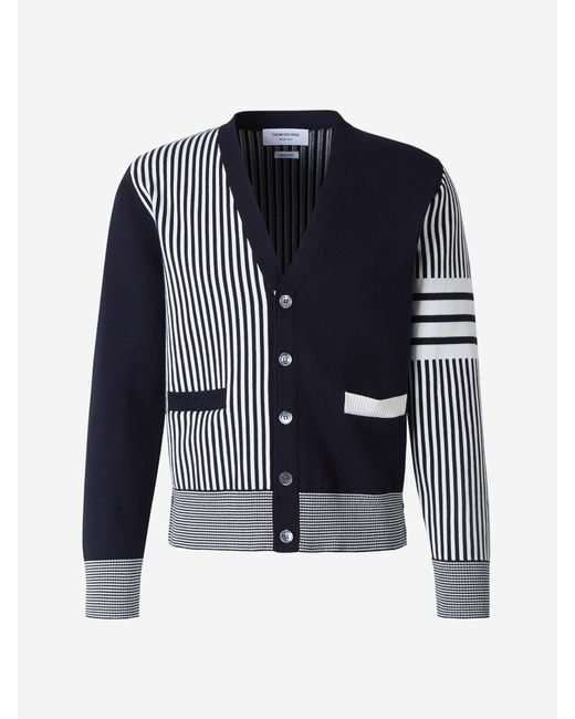 Cotton Striped Motif Cardigan in Navy 
