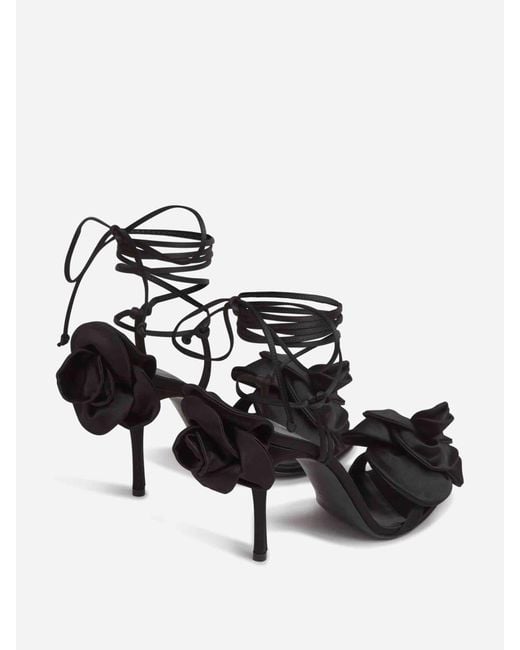 Magda Butrym Black Satin Flower Sandals