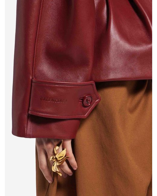 Balenciaga Red Short Leather Trench Coat