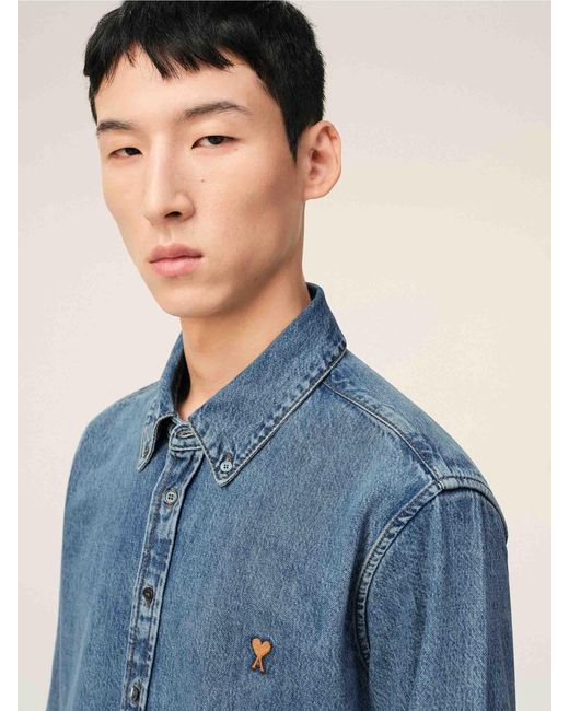 AMI Blue Casual Denim Shirt for men