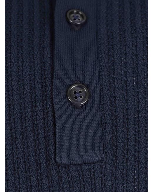 Santa Eulalia Blue Ribbed Knit Polo Shirt for men