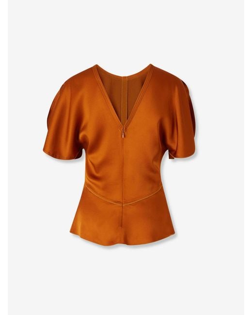 Victoria Beckham Orange Draped Satin Blouse