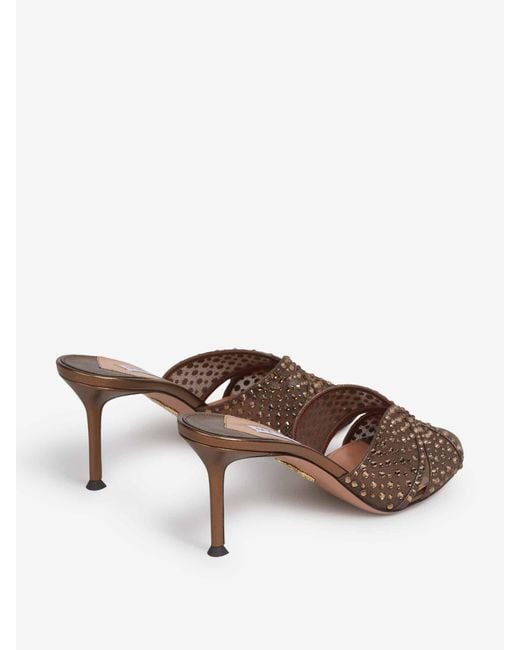Aquazzura Brown Crystal Lover Heeled Mules 75