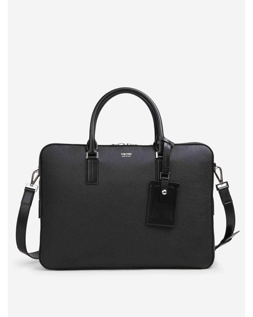 Tom Ford Black Grain Leather Briefcase for men