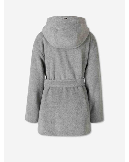 Herno Gray Short Coat With Hood And Belt