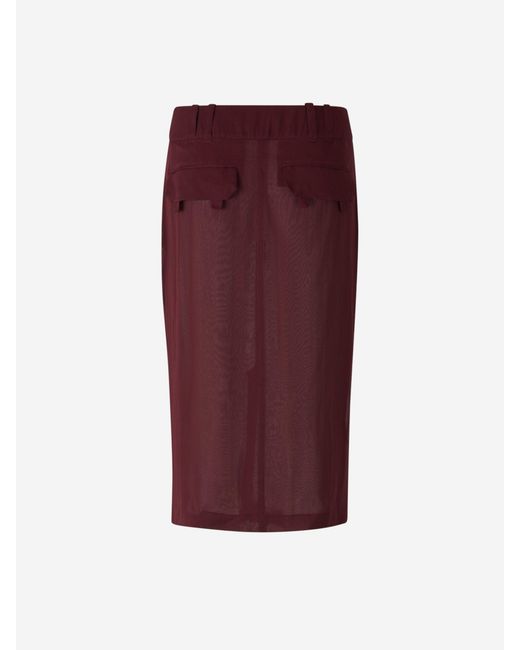 Saint Laurent Red Silk Midi Skirt