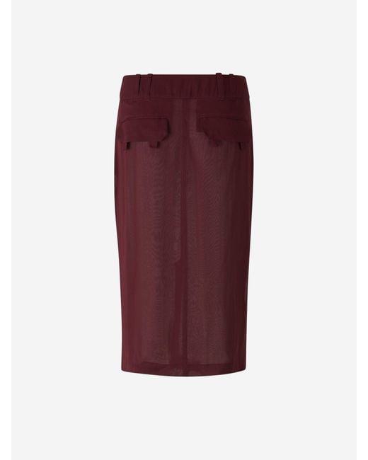 Jupe Crayon En Soie Saint Laurent en coloris Red