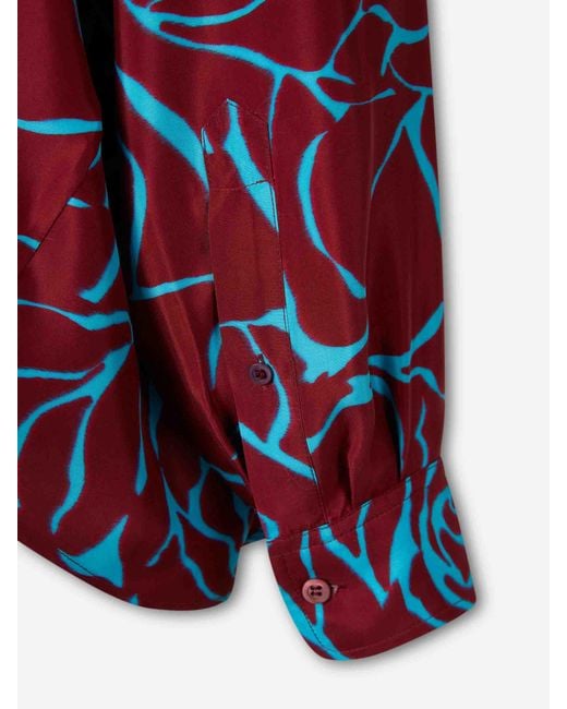 Dries Van Noten Red Flowy Blouse With Graphic Pattern