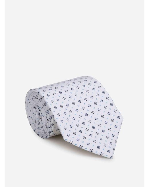 Marinella White Floral Silk Tie for men