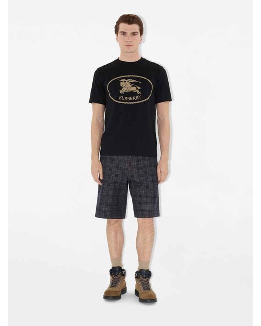 Burberry Black Slim Fit Ribbed Neckline T-Shirt With Equestrian Knight Print for men