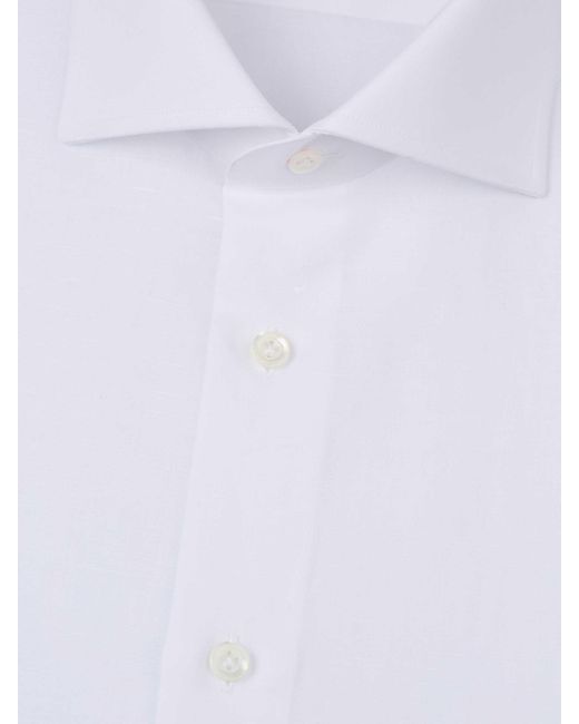 Santa Eulalia White Plain Cotton And Linen Shirt for men