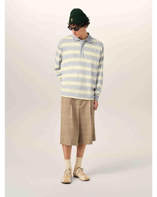 AMI White Striped Cotton Polo Shirt for men