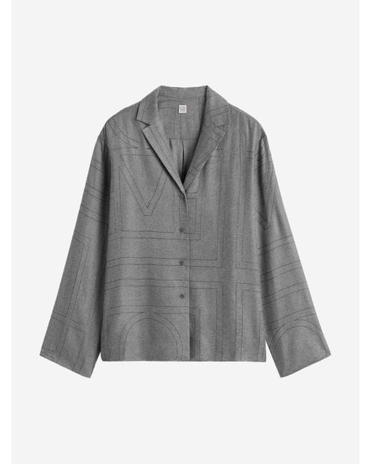 Totême  Gray Flanellbluse Mit Monogramm