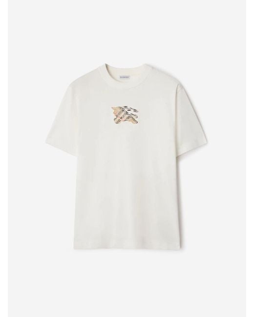 Burberry White Ekd Check Crewneck T-Shirt for men