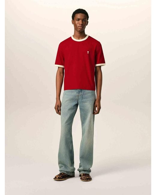 AMI Red Round Neck T-Shirt for men
