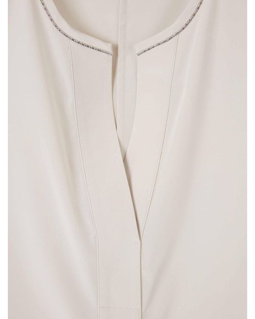 Peserico White Seidenbluse Mit Strasssteinen