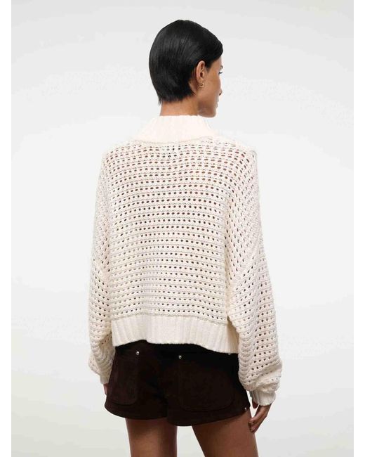 Staud White Openwork Zip Cardigan