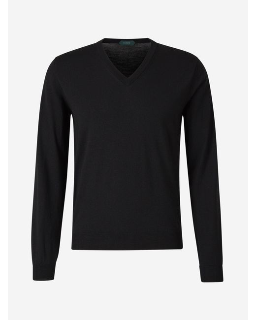 Zanone Black Wool Knitted Sweater for men
