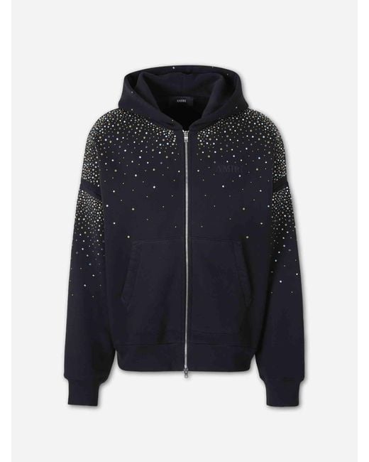 Amiri Blue Rhinestone Zip-Up Sweatshirt for men