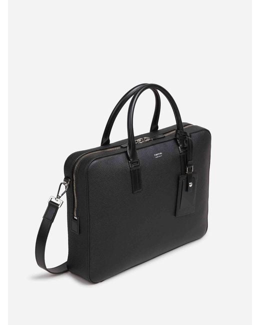 Tom Ford Black Grain Leather Briefcase for men