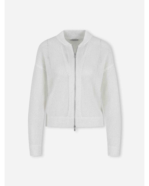Peserico White Cardigan With Openwork And Zipper