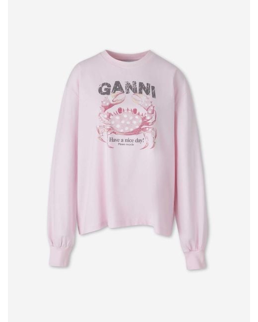Ganni Pink Long Sleeve T-Shirt Crab