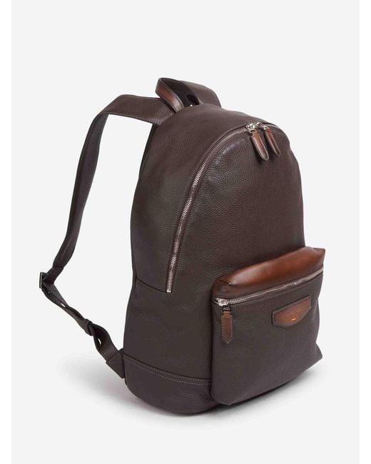 Santoni Gray Leather Backpack for men