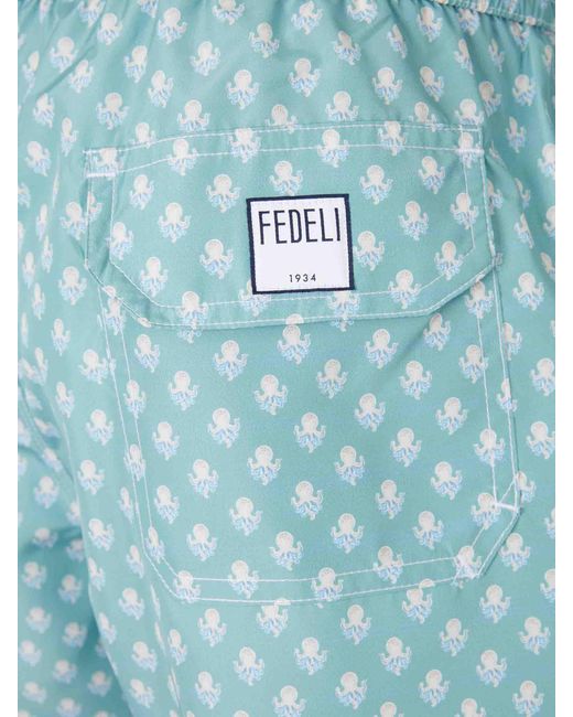 Fedeli Blue Printed Swimsuit for men