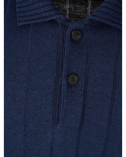 Santa Eulalia Blue Linen Knit Polo Shirt for men