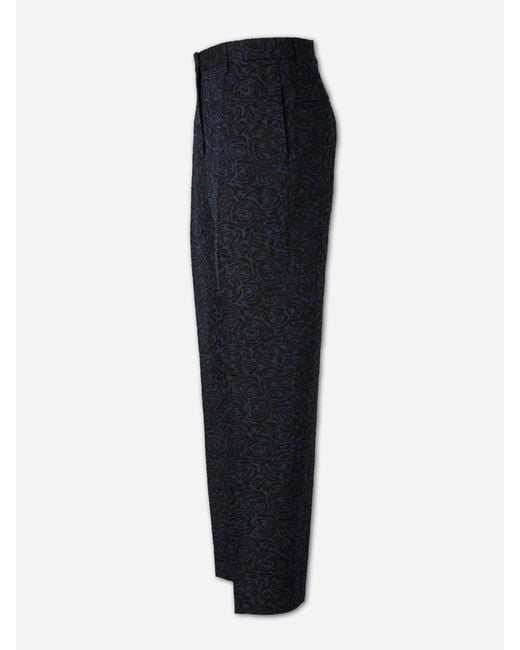 Dries Van Noten Blue Floral Straight Leg Trousers