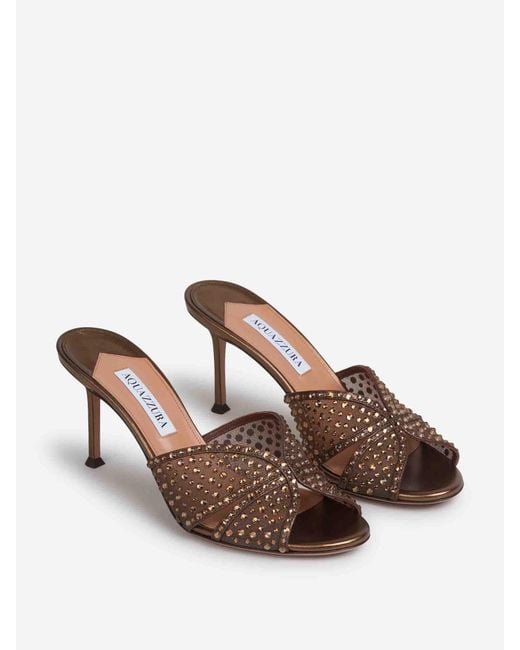 Aquazzura Brown Crystal Lover Heeled Mules 75
