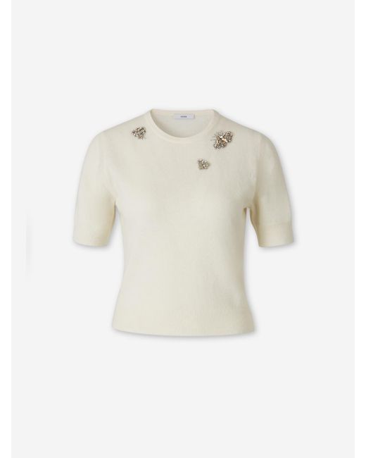 Erdem White Embroidered Knit Top