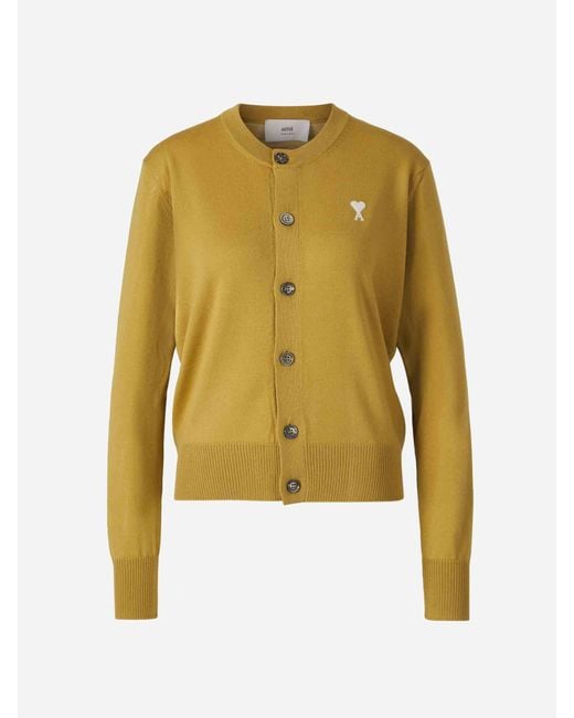 AMI Yellow Ami De Coeur Wool Cardigan