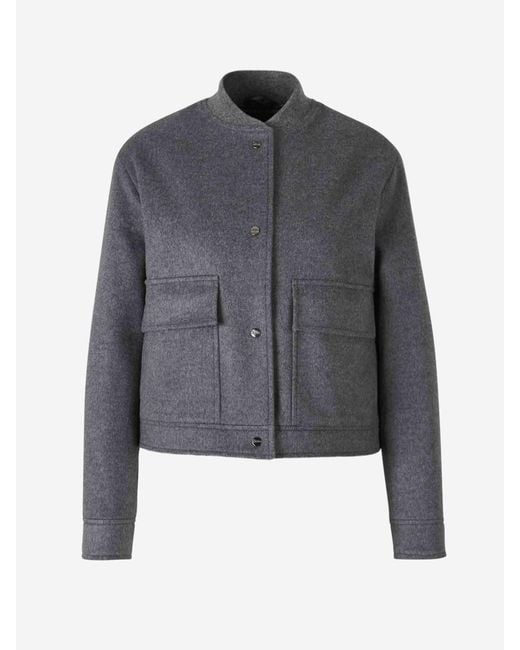 Herno Gray Cropped Wool Coat Stone