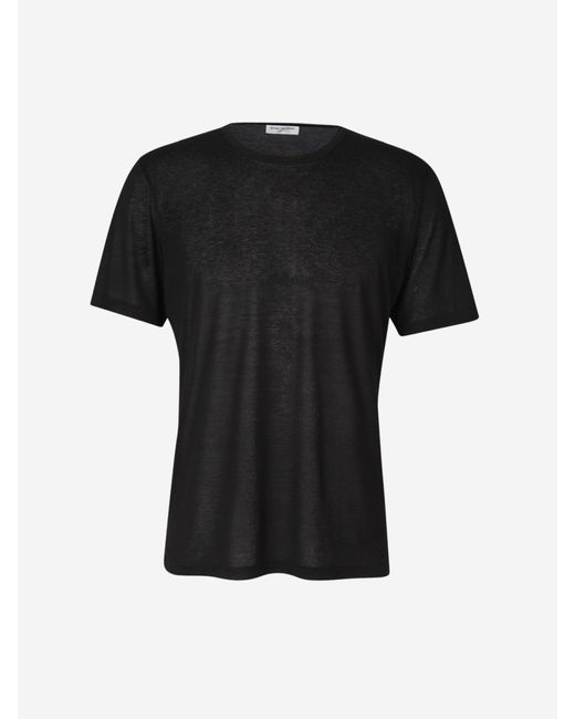 Saint Laurent Black Viscose Logo T-Shirt for men