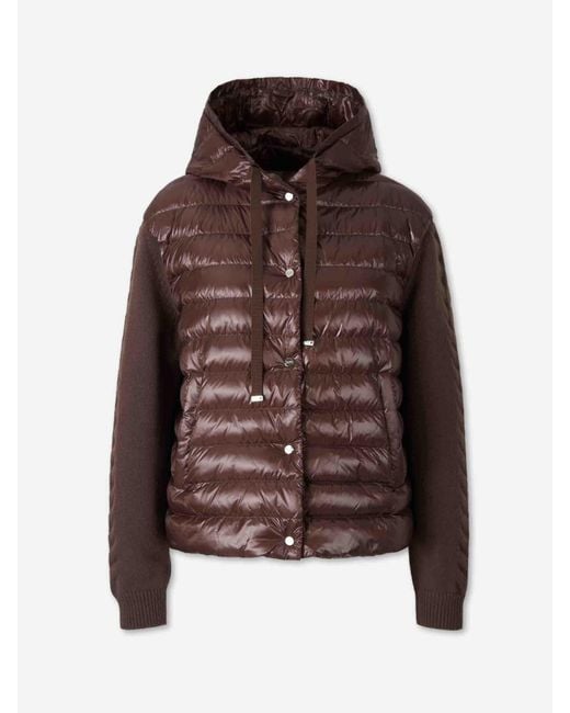 Herno Brown Down Jacket With Knit Sleeves