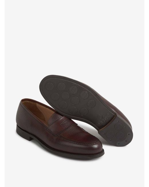 Crockett and Jones Brown Grained Leather Loafers for men
