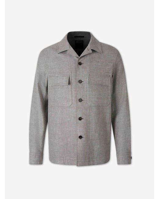 Zegna Gray Overshirt Pockets Placket for men