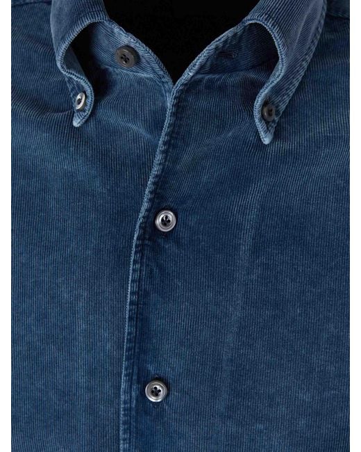 Santa Eulalia Blue Cotton Corduroy Shirt for men