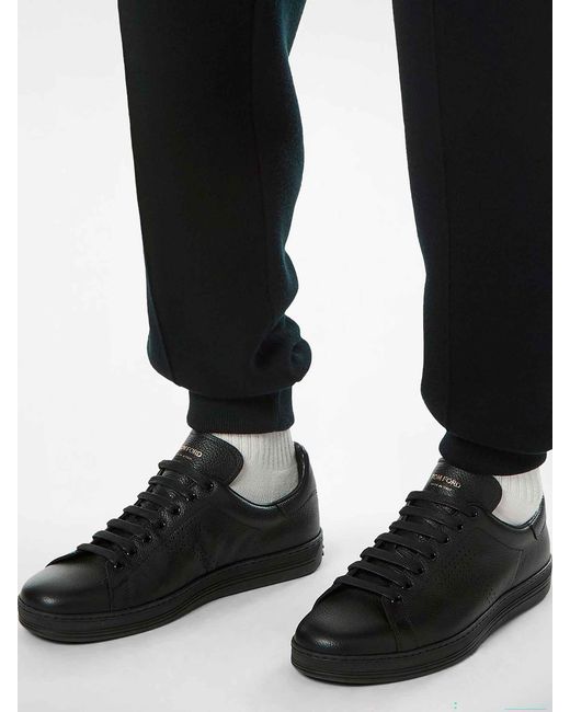 Tom Ford Black Leather Sports Shoes for men