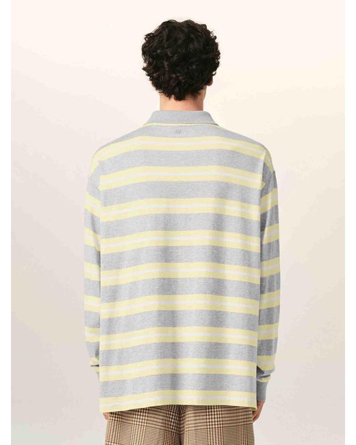 AMI White Striped Cotton Polo Shirt for men