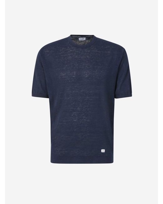 Camiseta Lisa Lino di C P Company in Blue da Uomo
