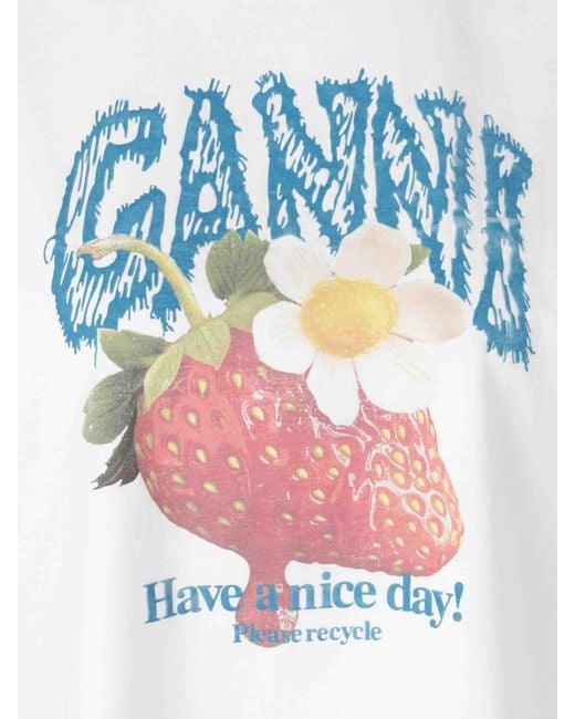 Ganni White Strawberry Short Sleeve T-Shirt