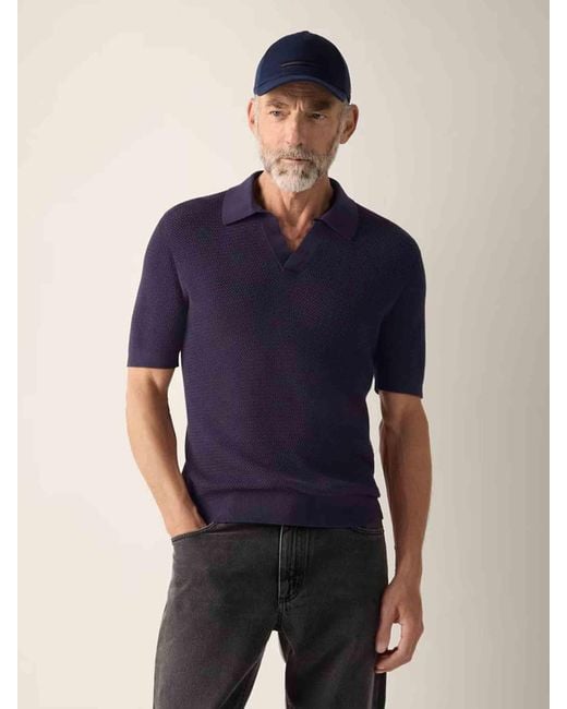 Zegna Blue Knitted Polo Shirt for men
