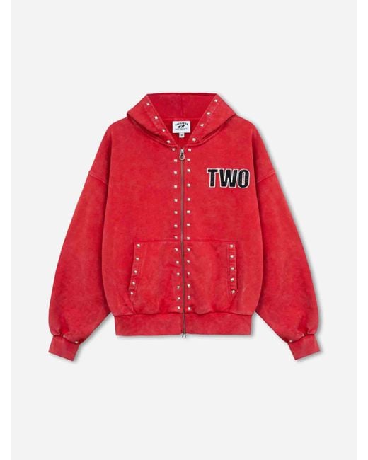 Twojeys Red Studded Zip-Up Sweatshirt for men