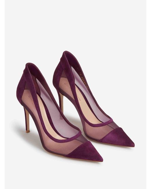 Gianvito Rossi Purple Suede Mesh Pumps