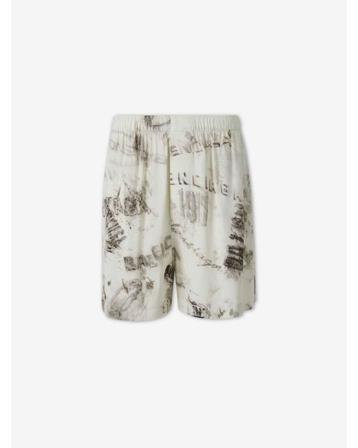 Balenciaga White Graphite Wide Leg Shorts for men