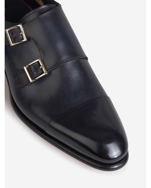 Santoni White Double Buckle Shoes for men